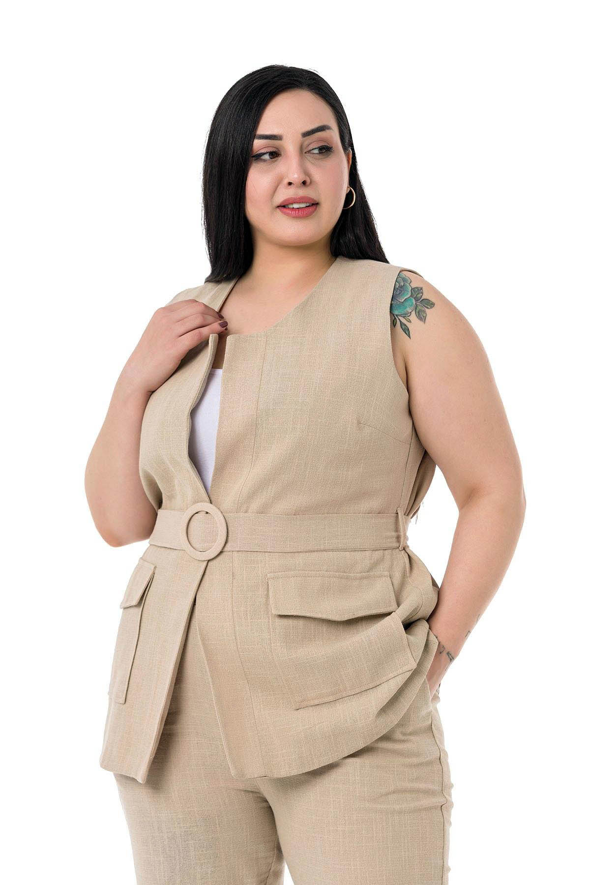 W-6912 Beige Дамски комплект две части в макси размери