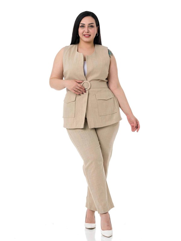 W-6912 Beige Дамски комплект две части в макси размери