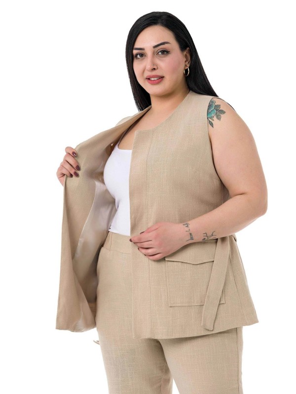 W-6912 Beige Дамски комплект две части в макси размери