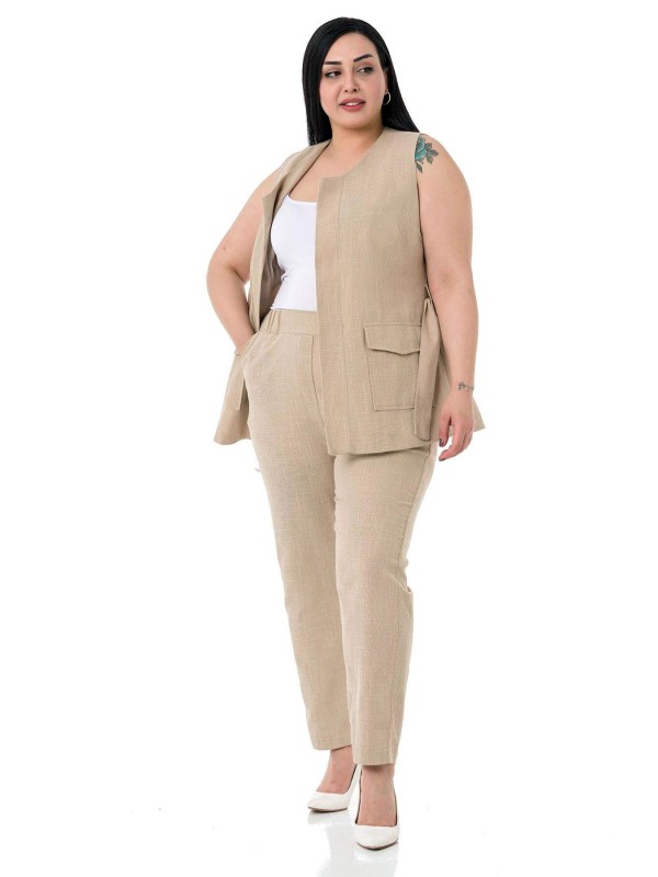 W-6912 Beige Дамски комплект две части в макси размери