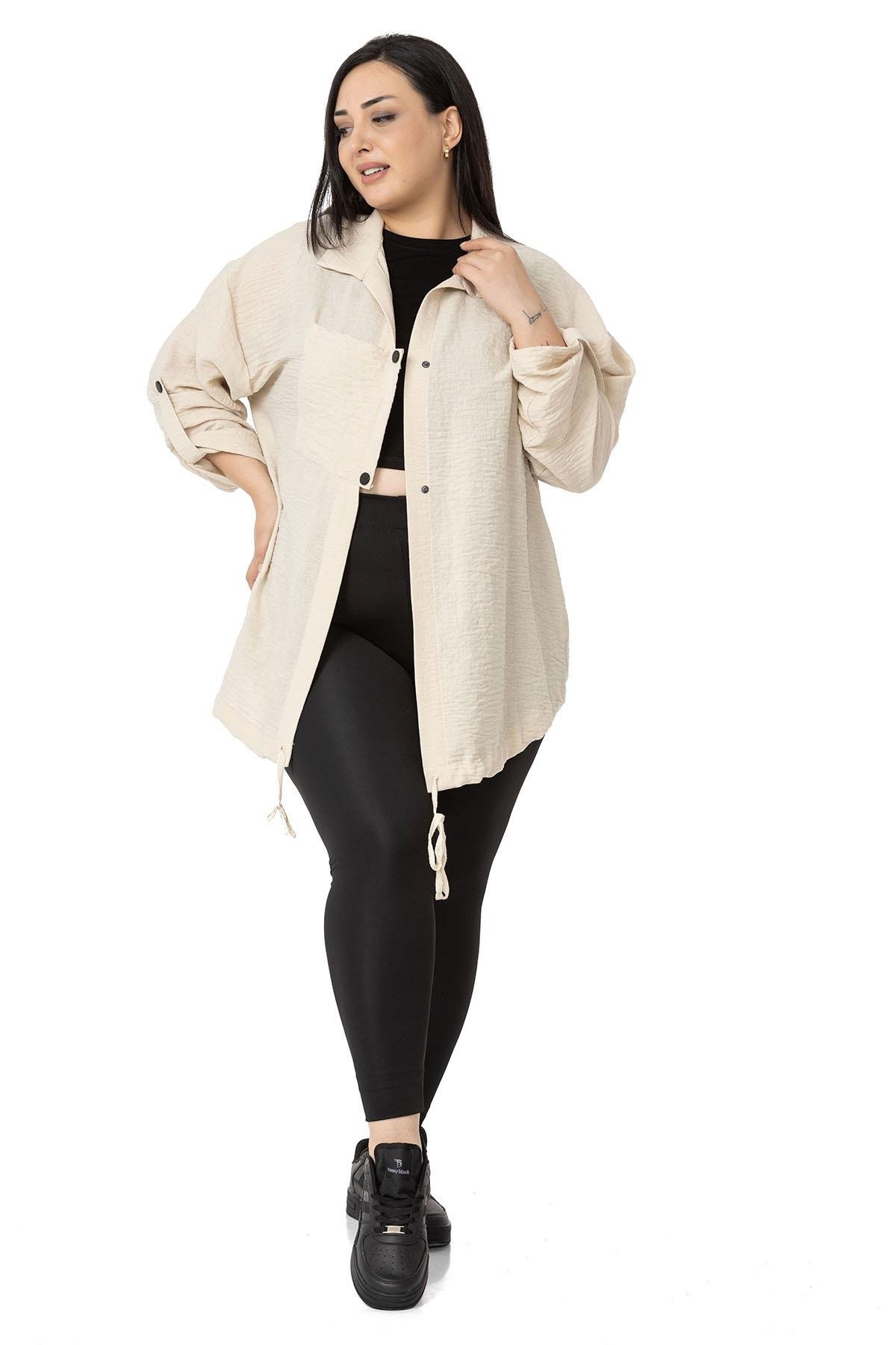 W-6923 Beige Дамска риза тип сако в макси размери W-6923 Beige Дамска риза тип сако в макси размери