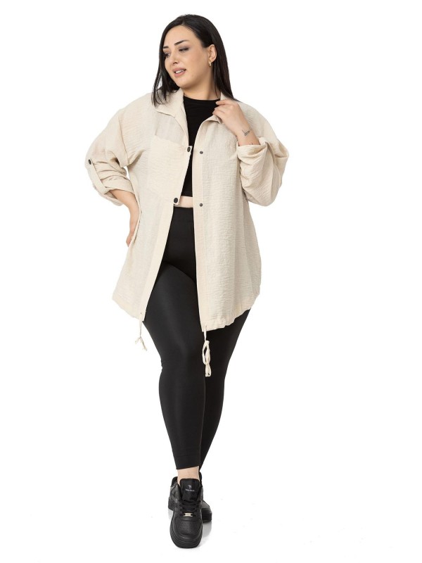 W-6923 Beige Дамска риза тип сако в макси размери