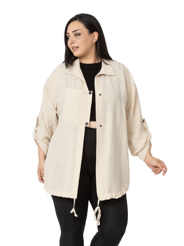 W-6923 Beige Дамска риза тип сако в макси размери