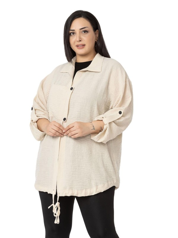W-6923 Beige Дамска риза тип сако в макси размери