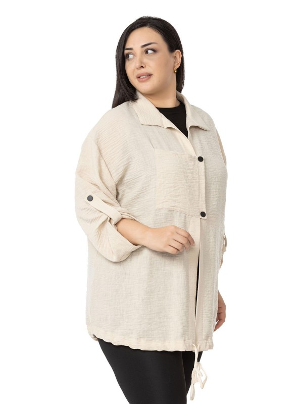 W-6923 Beige Дамска риза тип сако в макси размери