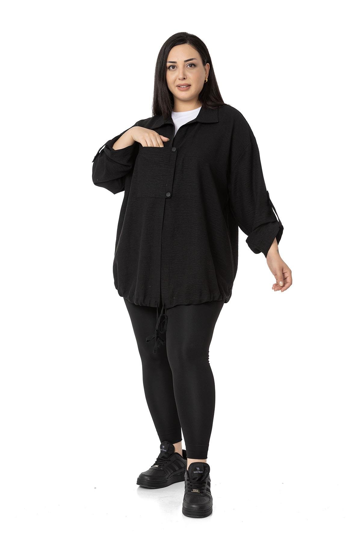 W-6923 Black Дамска риза тип сако в макси размери W-6923 Black Дамска риза тип сако в макси размери