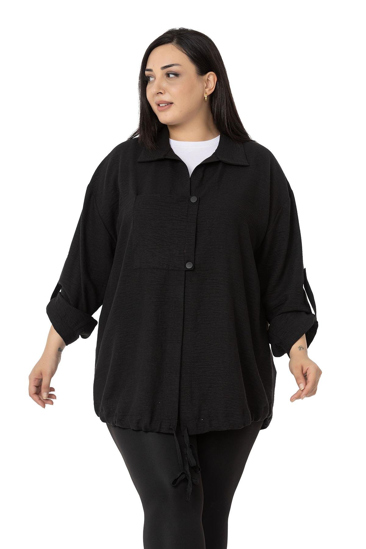 W-6923 Black Дамска риза тип сако в макси размери